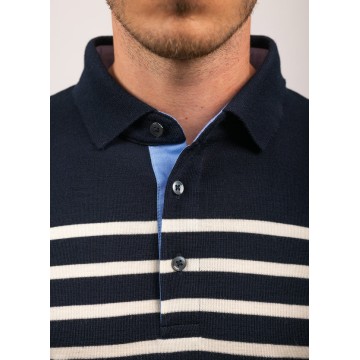 Saint James Lucques Gestreifter Pullover, Polokragen, Wolle, Navy/Weiß