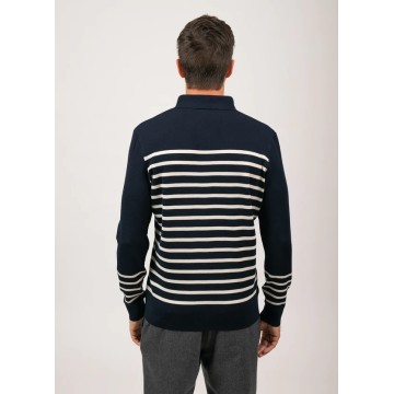 Saint James Lucques Gestreifter Pullover, Polokragen, Wolle, Navy/Weiß