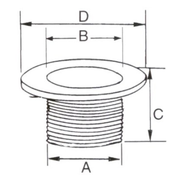 Passe-coque fileté flush Ø17 mm L65mm blanc