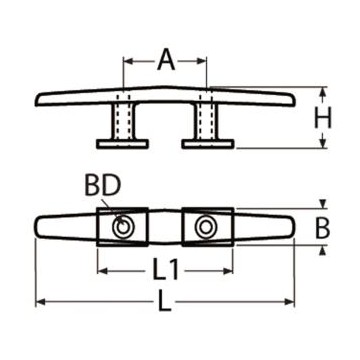 Klampe, Buckel, mit 2 Bohrungen, A4, 160mm