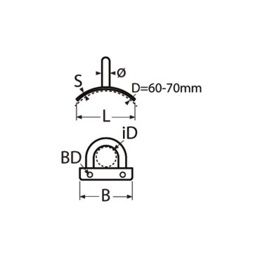 Pontet inox Vertical sur platine concave 46.5x42mm Ø20mm