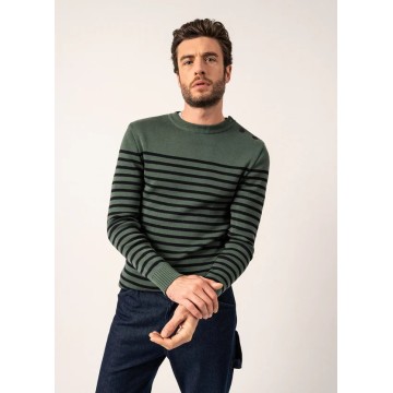 Pull marin cintré Saint James pour homme, Rochefort R, Végétal/Navy