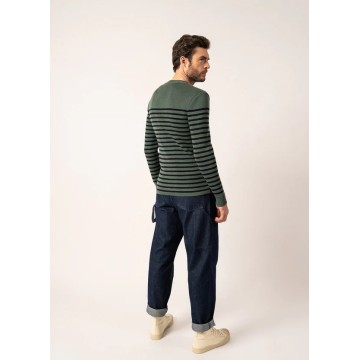 Pull marin cintré Saint James pour homme, Rochefort R, Végétal/Navy