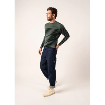 Pull marin cintré Saint James pour homme, Rochefort R, Végétal/Navy