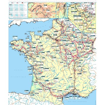 Carte des itinéraires fluviaux avec les caractéristiques essentielles des voies navigables en France