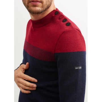 Saint James Seemanns Pullover Herren, Bretagne, Dunkelblau/ Rot