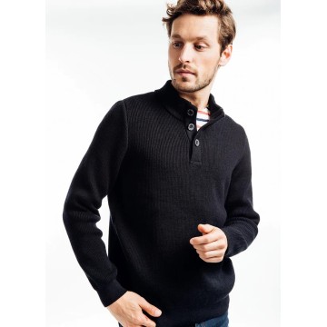 Pull Saint James Bourboule, col montant boutonné