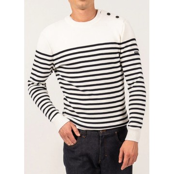 Pull marin cintré Saint James pour homme, Rochefort R, Ecume/Navy